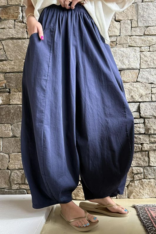Inga Stretch Poplin Cotton Barrel Pant Navy